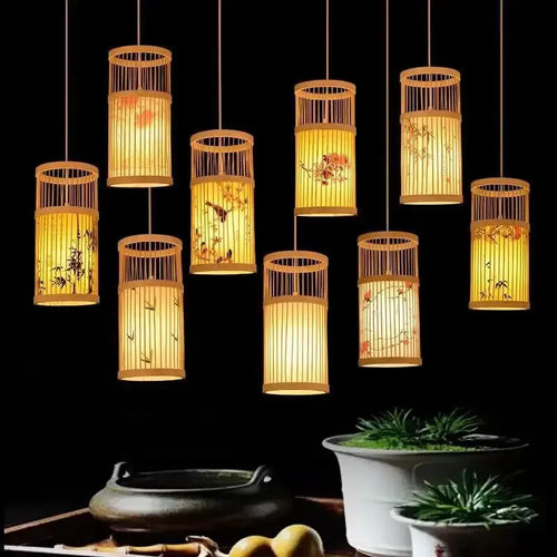 Chinese Style Bamboo Art Chandelier – Creative Zen Pendant Light for Teahouse, Restaurant & Japanese-Style Décor
