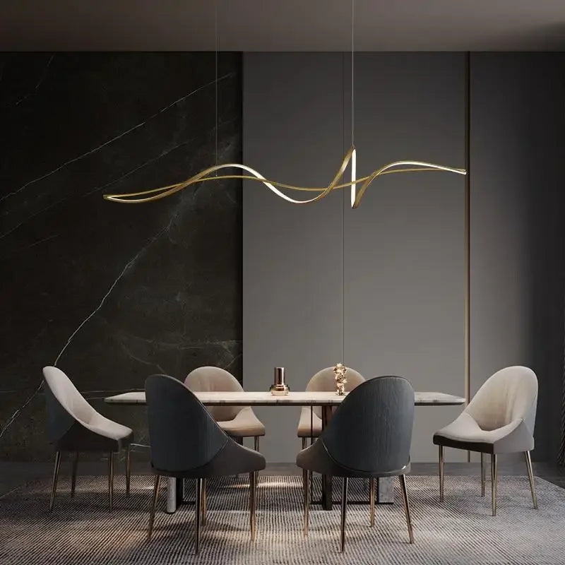 New Ribbon Shape LED Chandelier – Modern Minimalist Pendant Light for Dining Island, Living Room & Home Decor