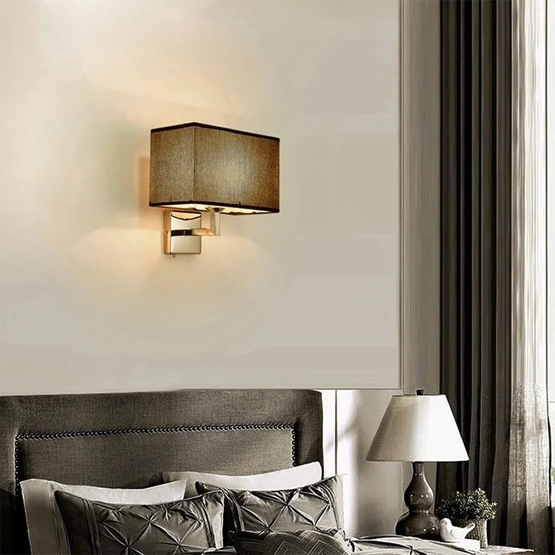 Modern Fabric Wall Lamp with Switch – E27 Bedside Reading Light for Bedroom, Study, and Hotel Interiors