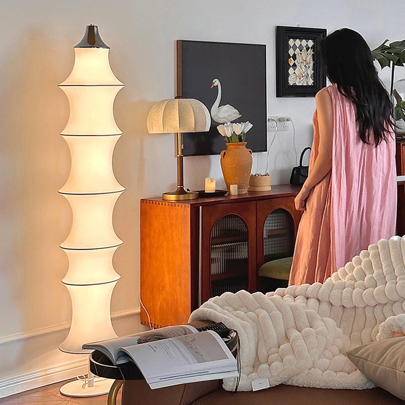 Nordic Minimalist Wabi Sabi Fabric LED Floor Lamp – Japanese Silk-Inspired Corner and Bedside Lighting