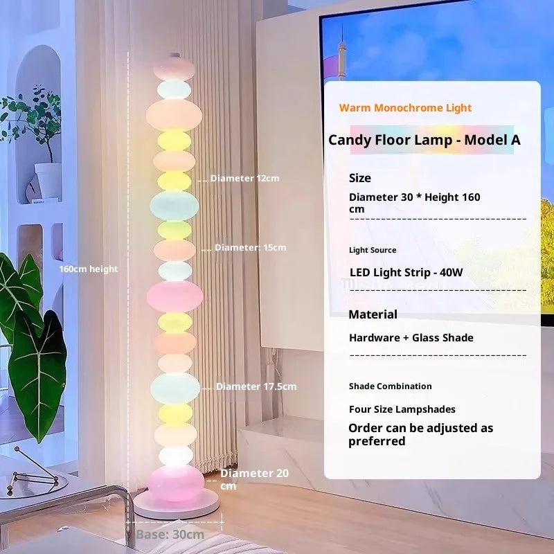 Rainbow Macaron Candy Glass Floor Lamp – Colorful Ambient LED Lighting for Living Room and Bedroom Décor