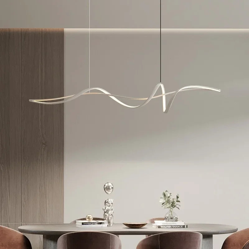 New Ribbon Shape LED Chandelier – Modern Minimalist Pendant Light for Dining Island, Living Room & Home Decor