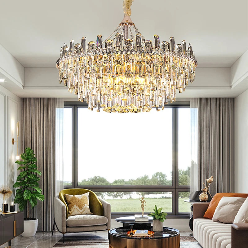 Clear Crystal Luxury LED Ceiling Chandelier – Modern Hanging Lamp for Living Room & Home Interior Lighting