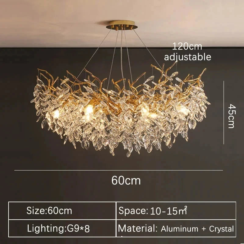 Luxury Gold Crystal LED Chandelier – Modern Ceiling Pendant Light for Living Room, Dining Room & Villa Interiors