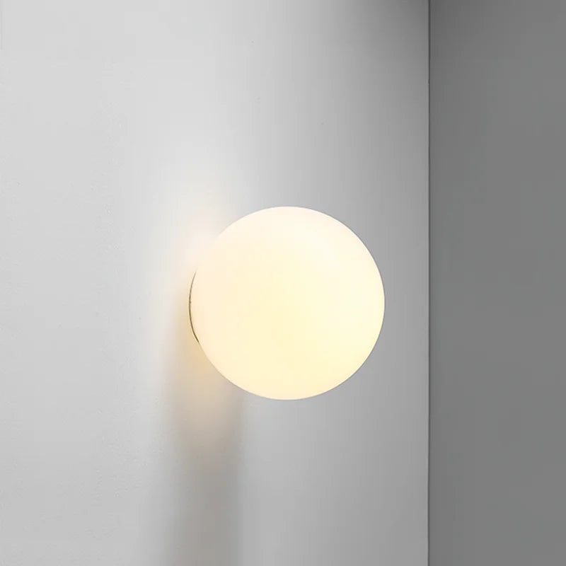 Modern Milky White Glass Wall Lamp – Hidden Base Round G9 LED Sconce for Bedroom, Living Room, and Hallway Décor