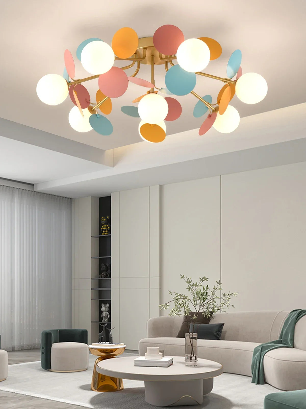 Colorful Chandelier Pendant Lamp – Luxury Metal &amp; Frosted Glass Hanging Light for Bedroom, Dining Room & Living Room