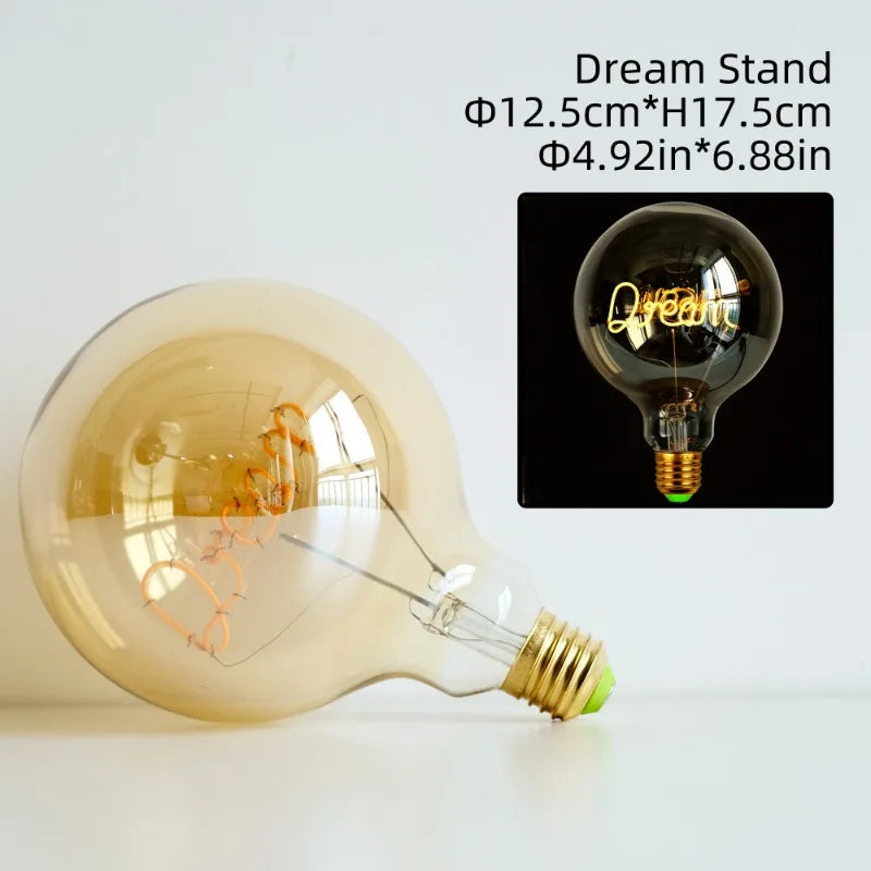 LED Filament Letter Bulb G125 LOVE – Warm Ambient Edison Light for Bedroom and Home Décor