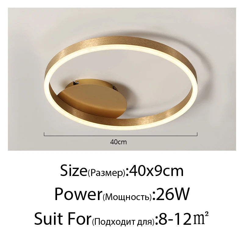 Household Gold LED Chandeliers – Modern 3-Circle Metal Ceiling Light for Living Room, Bedroom & Dining Room