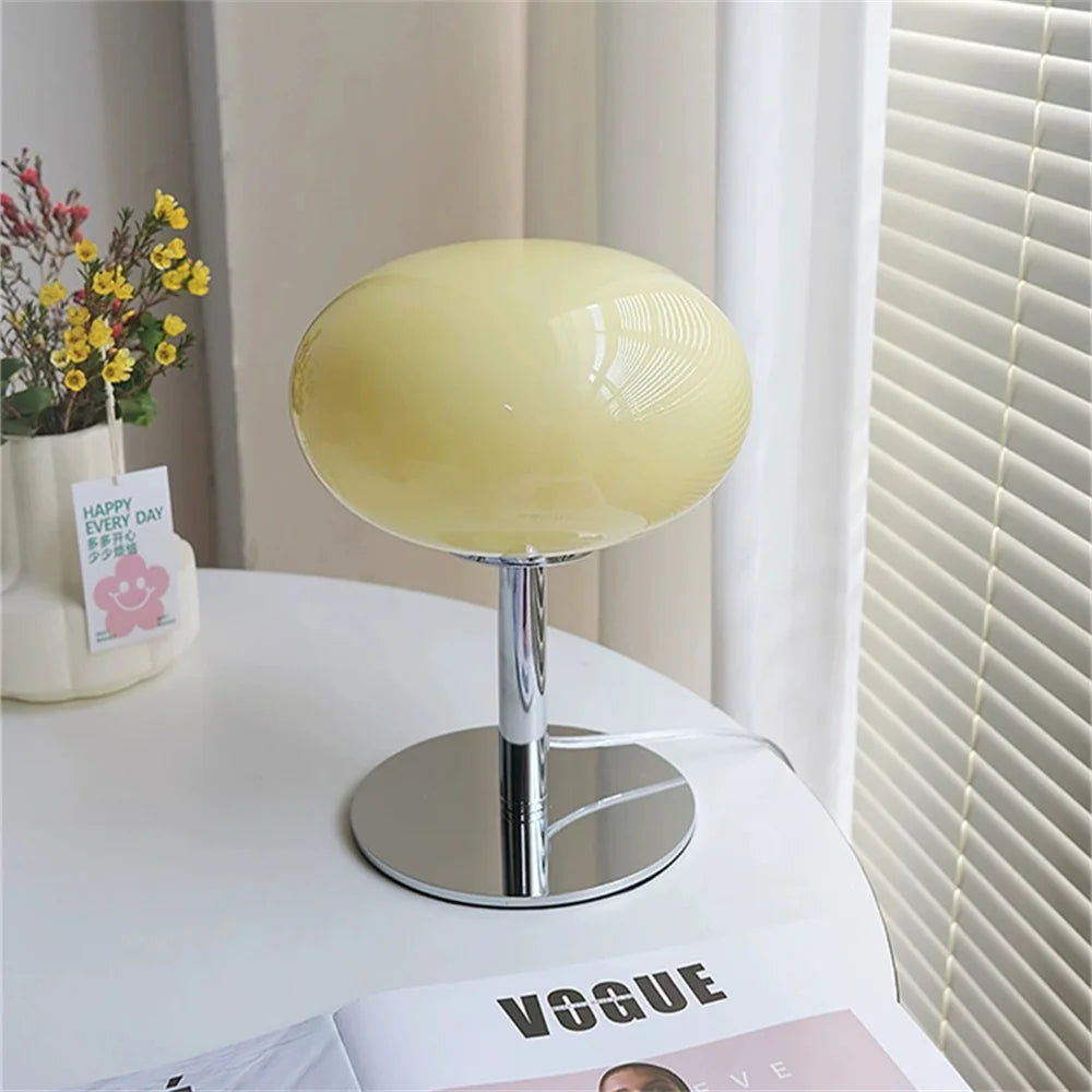 Lollipop Medieval Cream Glass Table Lamp – Retro Korean Style Ambient Light for Bedroom, Living Room, and Study Decor