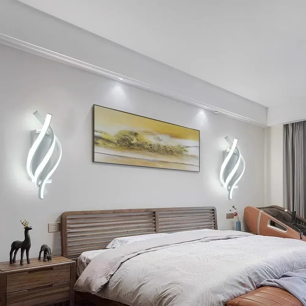 Modern Curved LED Wall Lamp – Spiral Bedroom and Living Room Wall Sconce in Aluminum and Acrylic