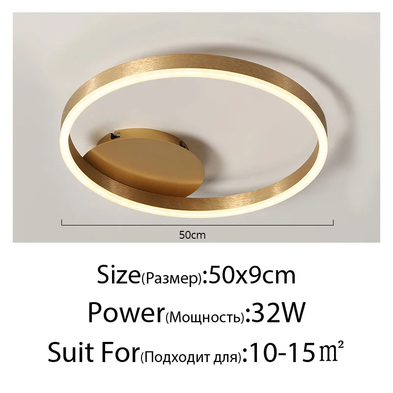 Household Gold LED Chandeliers – Modern 3-Circle Metal Ceiling Light for Living Room, Bedroom & Dining Room