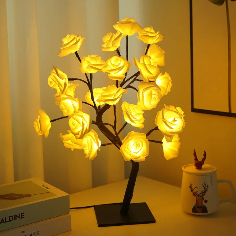24LED Rose Flower Tree Table Lamp – USB Night Light for Kids’ Room and Home Decoration