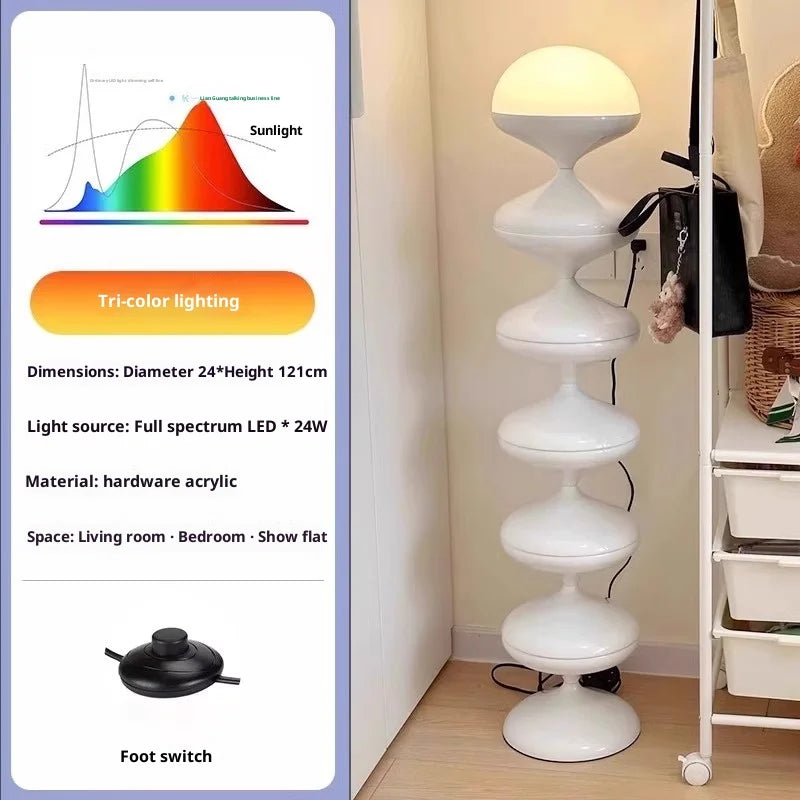 Scandinavian Mid-Century Cream Gourd Floor Lamp – Organic Modern LED Lighting for Living Room and Bedroom