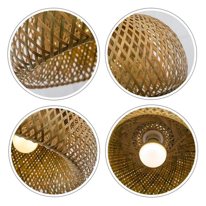 Lomin Bamboo Light Pendant Lamp – Hand-Woven Natural Rattan Wicker Chandelier (E27, 110V / 220V)