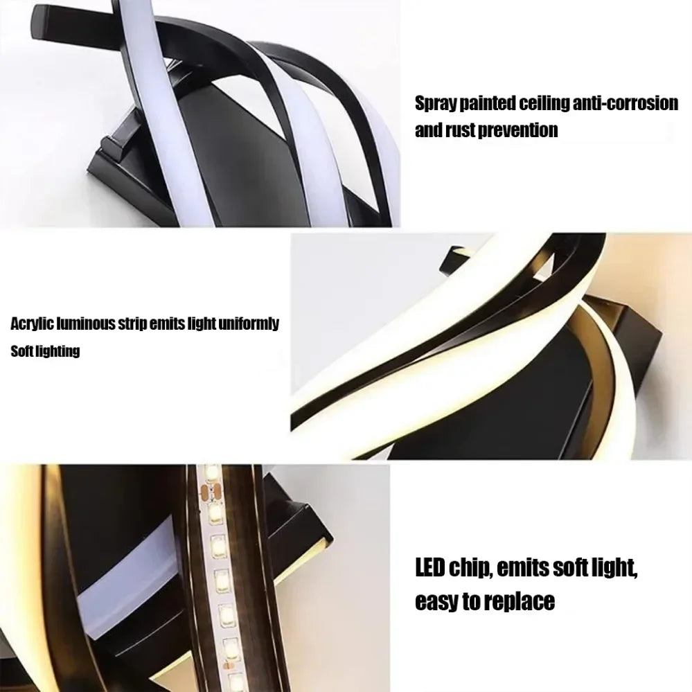 Modern Curved LED Wall Lamp – Spiral Bedroom and Living Room Wall Sconce in Aluminum and Acrylic