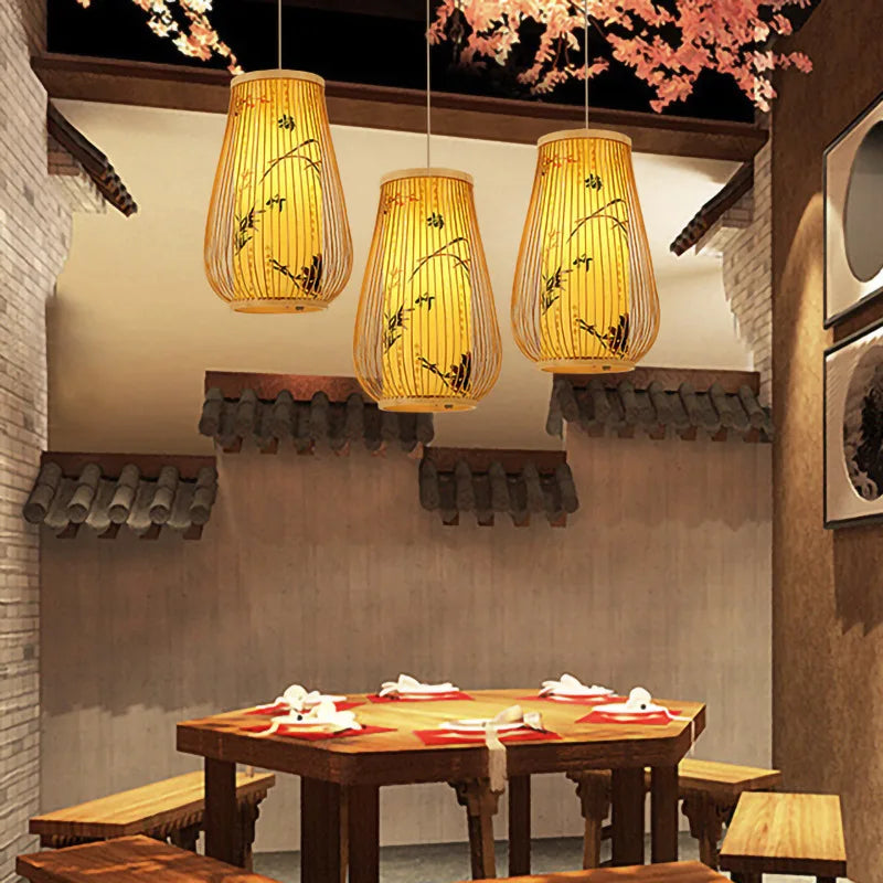 Chinese Style Bamboo Art Chandelier – Creative Zen Pendant Light for Teahouse, Restaurant & Japanese-Style Décor