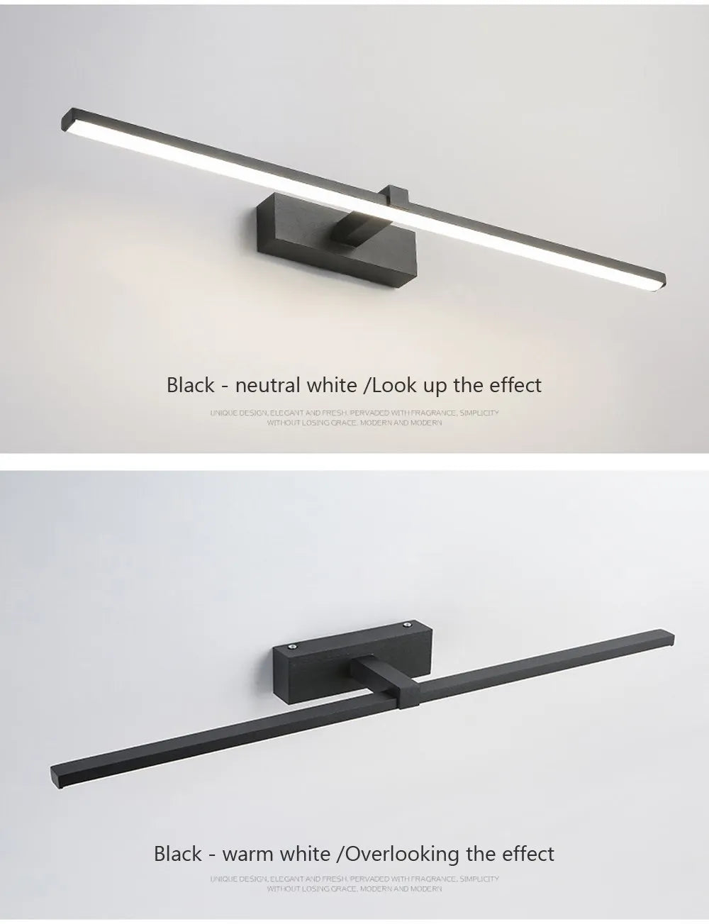 Modern LED Mirror Light – Waterproof Bathroom Wall Lamp for Makeup, White or Black Flat Design