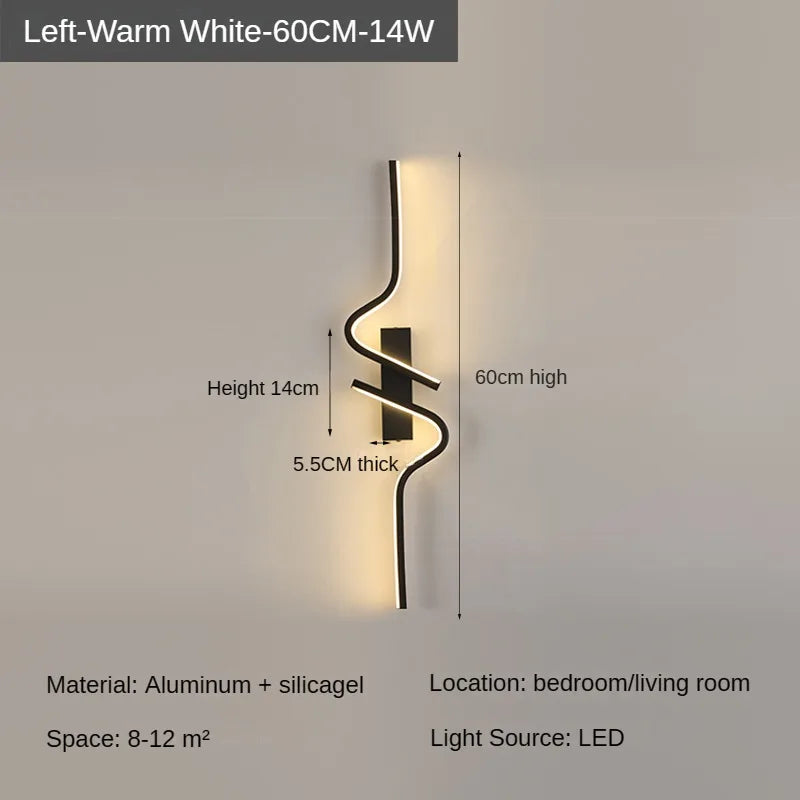 Modern Minimalist LED Strip Wall Light – Slim Aluminum Sconce for Bedroom, Living Room Lamp; TV Background Walls