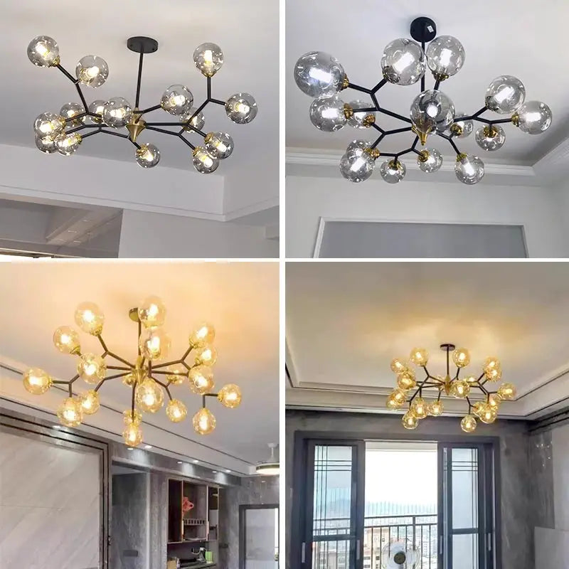 Nordic Glass Ball Lamp Modern LED Ceiling Chandelier Living Room Bedroom Kitchen Dining Room Home Decor Pendant Light Fixture