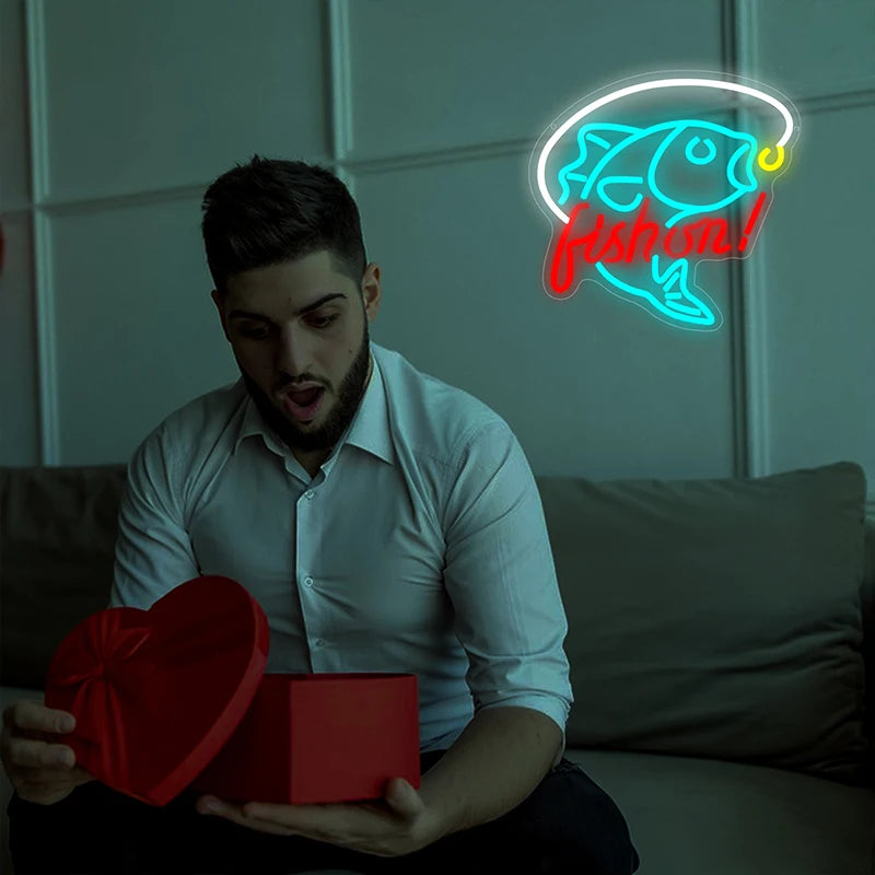 Fishing Neon LED Wall Sign – Dimmable Light Up Décor for Bedroom, Living Room and Party Spaces