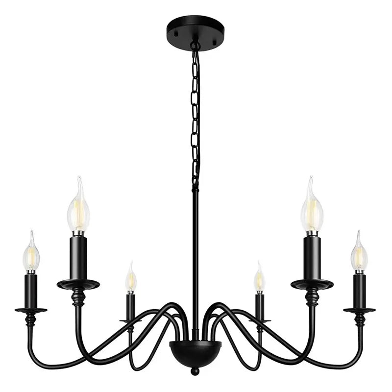 Retro Loft Living Room Chandelier – Vintage American Style E14 Ceiling Light (Black/Gold)