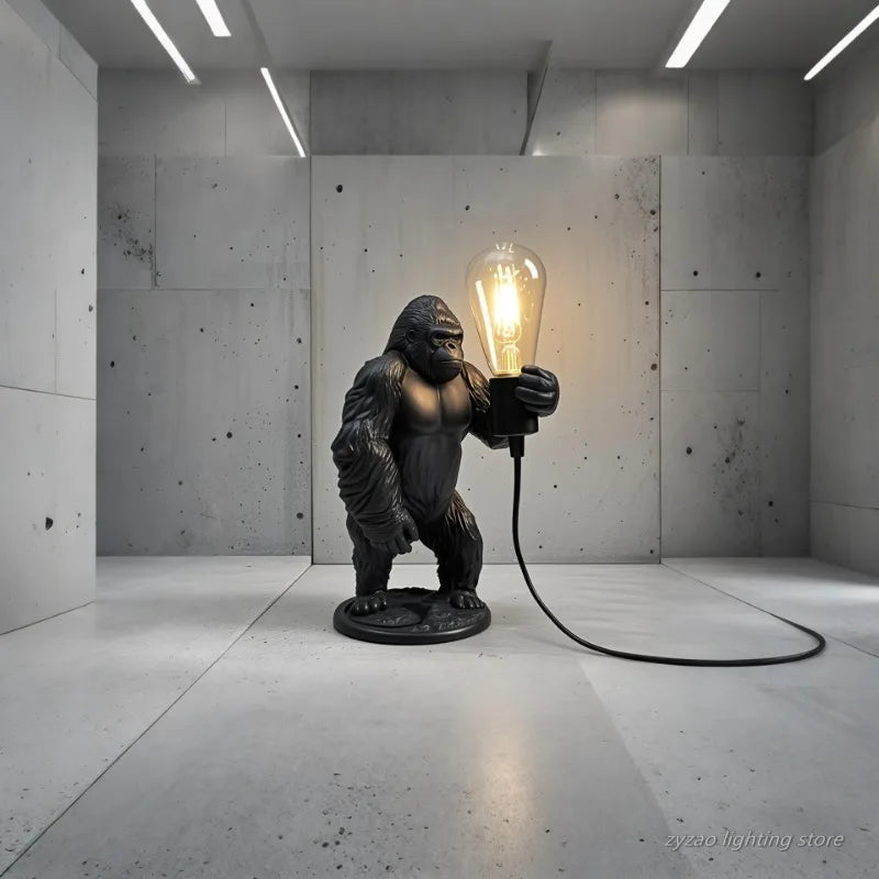 King Kong Gorilla Animal Floor Lamp – Creative Resin Table Light for Bedroom and Home Décor