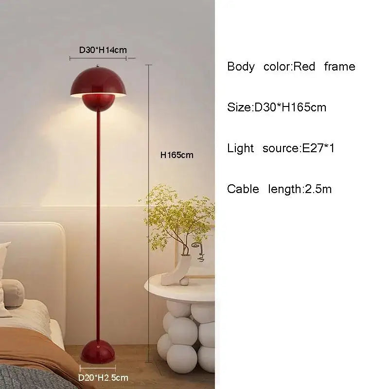 Nordic Danish Mushroom Floor Lamp – Retro Light Luxury LED Flower Bud Standing Lamp for Living Room & Bedroom