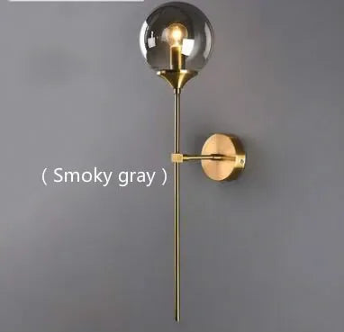 Modern Nordic Glass Wall Lamp – Golden Round Bedside and Living Room Sconce in Metal and Clear Glass