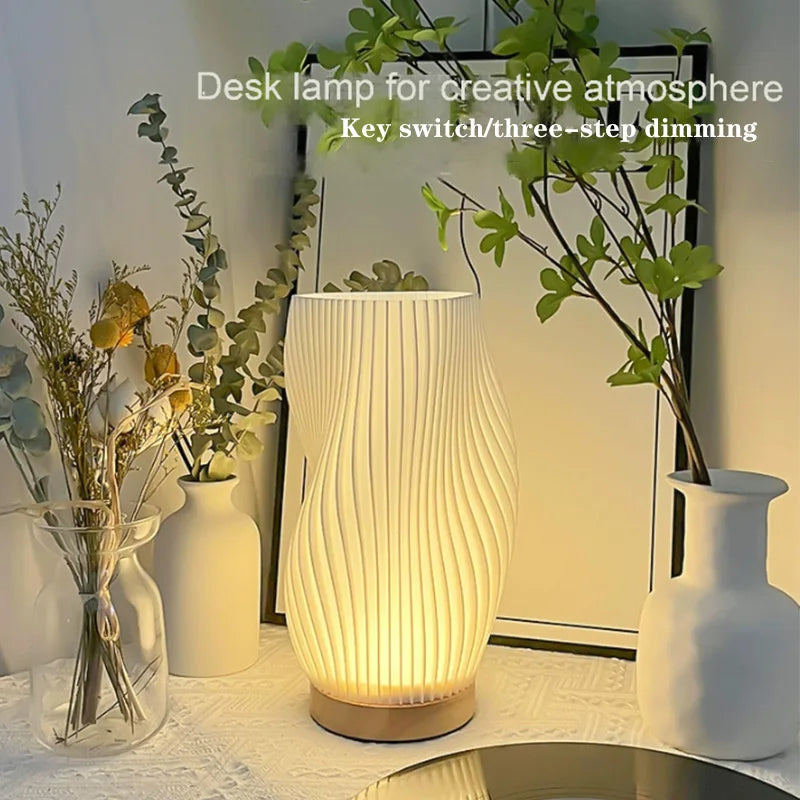 3D Pleated Desk Lamp – Dimmable Bedroom Bedside LED Light with 3 Levels and Atmosphere Design