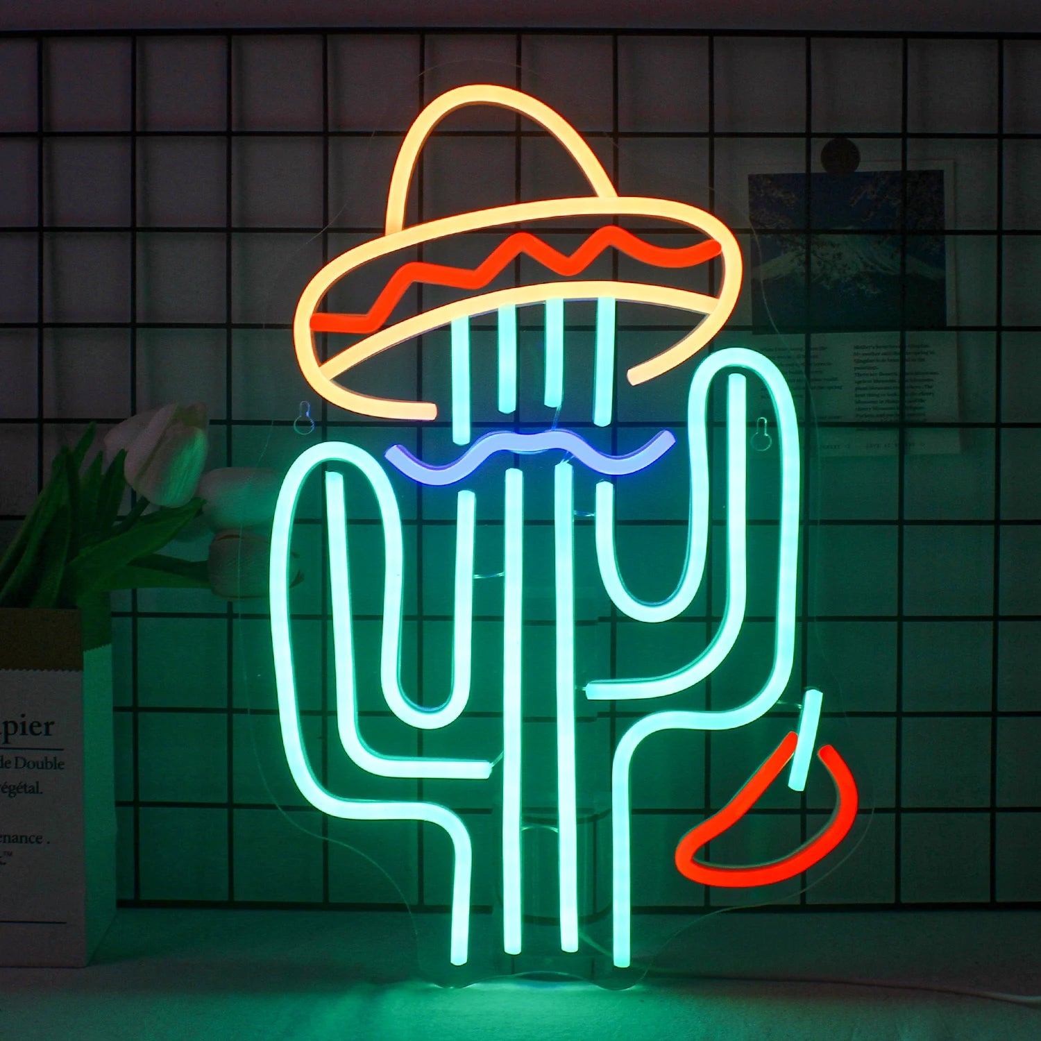 Cactus Neon LED Wall Sign – USB Powered Dimmable Decorative Light for Bedroom, Bar, Party and Game Room