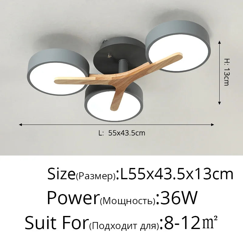 Nordic Style Personalized Macaron LED Chandelier – Modern Minimalist Wood & Aluminum Ceiling Light for Bedroom and Living Room