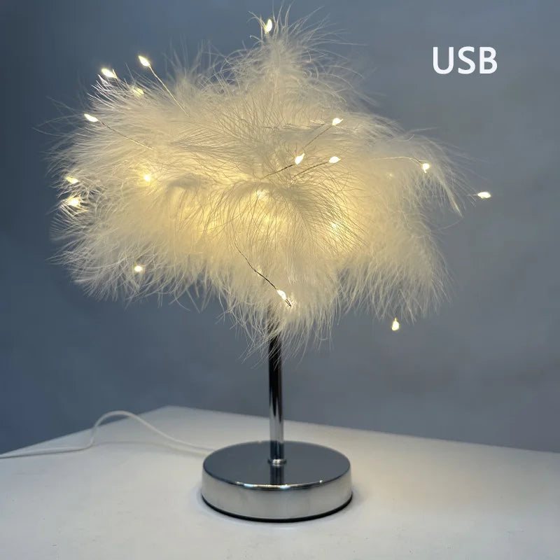 Modern Feather Table Lamp – Romantic Decorative Bedside & Living Room Light