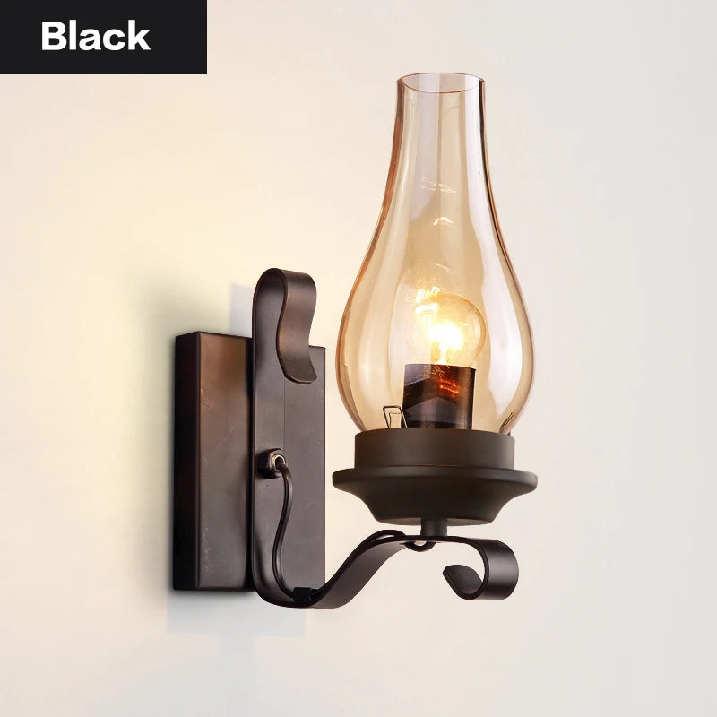 Retro Industrial Iron Wall Lamp – Vintage Kerosene-Style Glass Sconce for Restaurants, Corridors, Bedrooms, and Loft Interiors