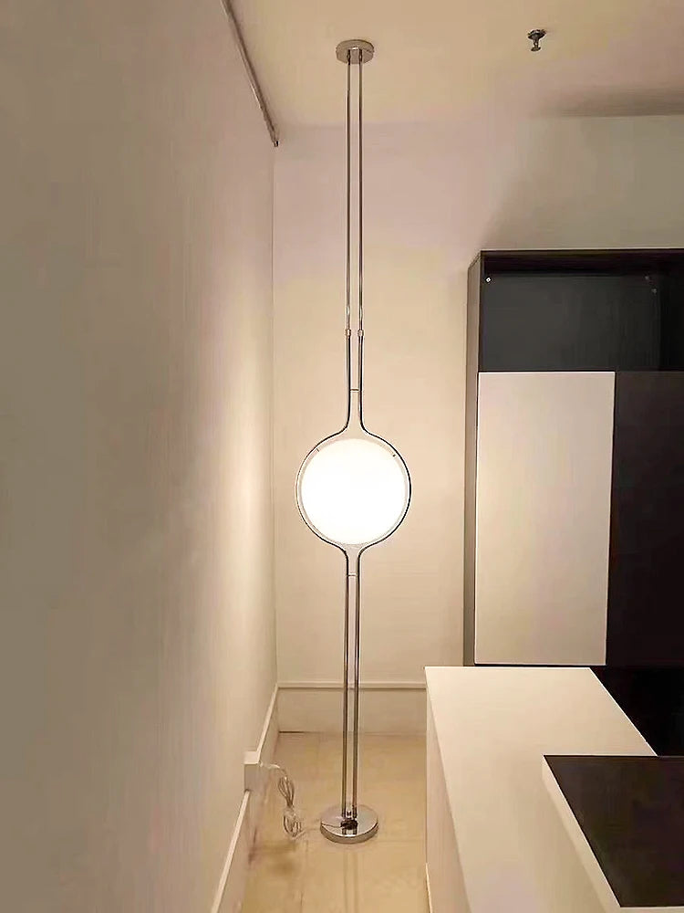 Garrault Delord Chrome Metal Floor Lamp – White Acrylic Ball Light for Living Room, Hotel, and Sofa Decoration