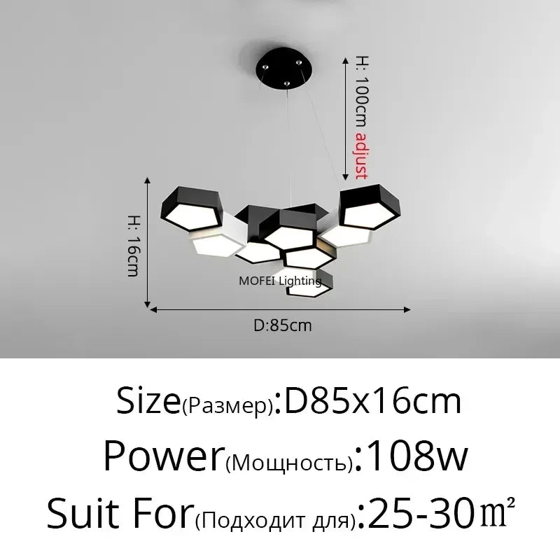 Nordic Designer Honeycomb LED Chandelier – Creative Remote-Dimming Pendant Light for Living Room & Bedroom