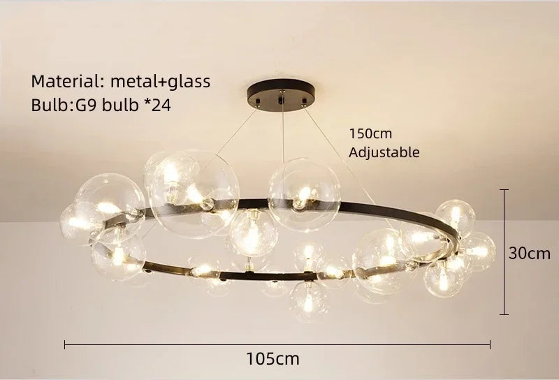 Simple Modern Chandelier – Clear Glass Ball LED Hanging Lamp for Living Room, Dining Room & Bedroom