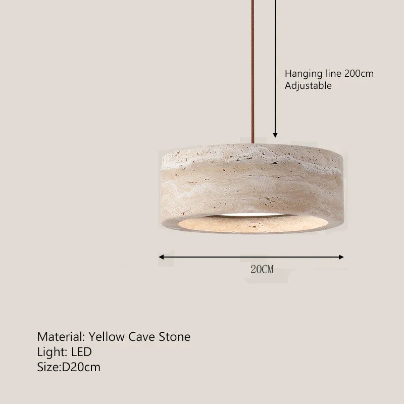 Japanese Wabi Sabi Cave Stone Pendant Lamp – Travertine Stone LED Chandelier for Kitchen Island, Restaurant, Bedroom & Home Decor