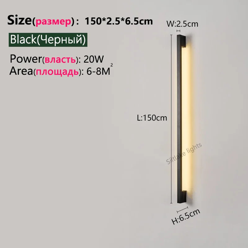 Nordic Modern Long LED Wall Lamp – Minimalist Iron Silica-Gel Sconce for Bedroom, Living Room, and Background Wall Décor