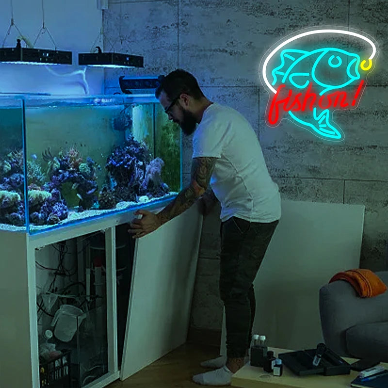 Fishing Neon LED Wall Sign – Dimmable Light Up Décor for Bedroom, Living Room and Party Spaces