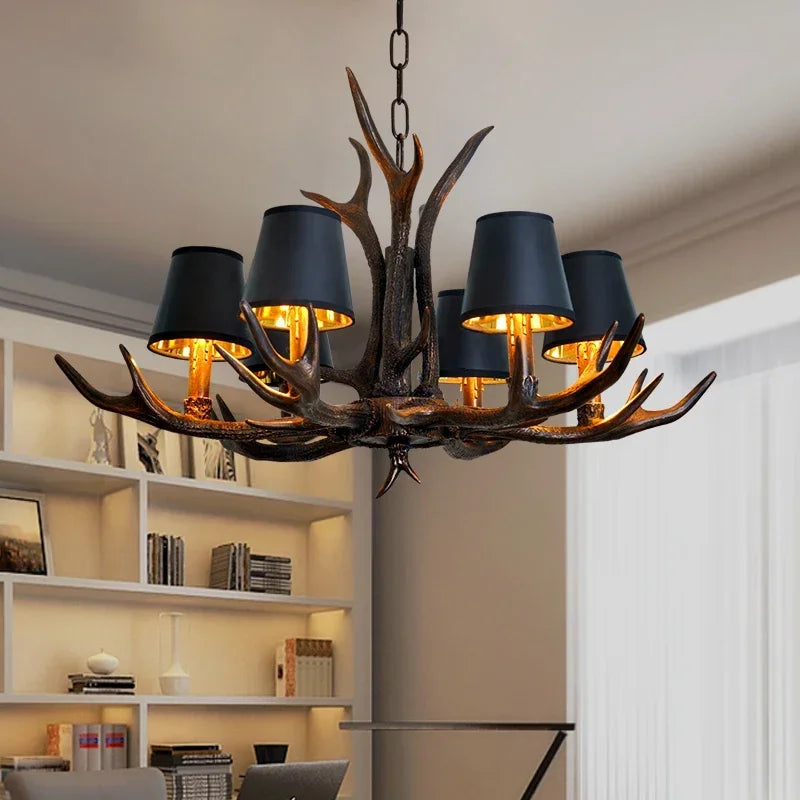 Retro Antlers LED Chandelier – Vintage Resin Antler Pendant Light for Dining Room, Living Room & Home Interior Décor