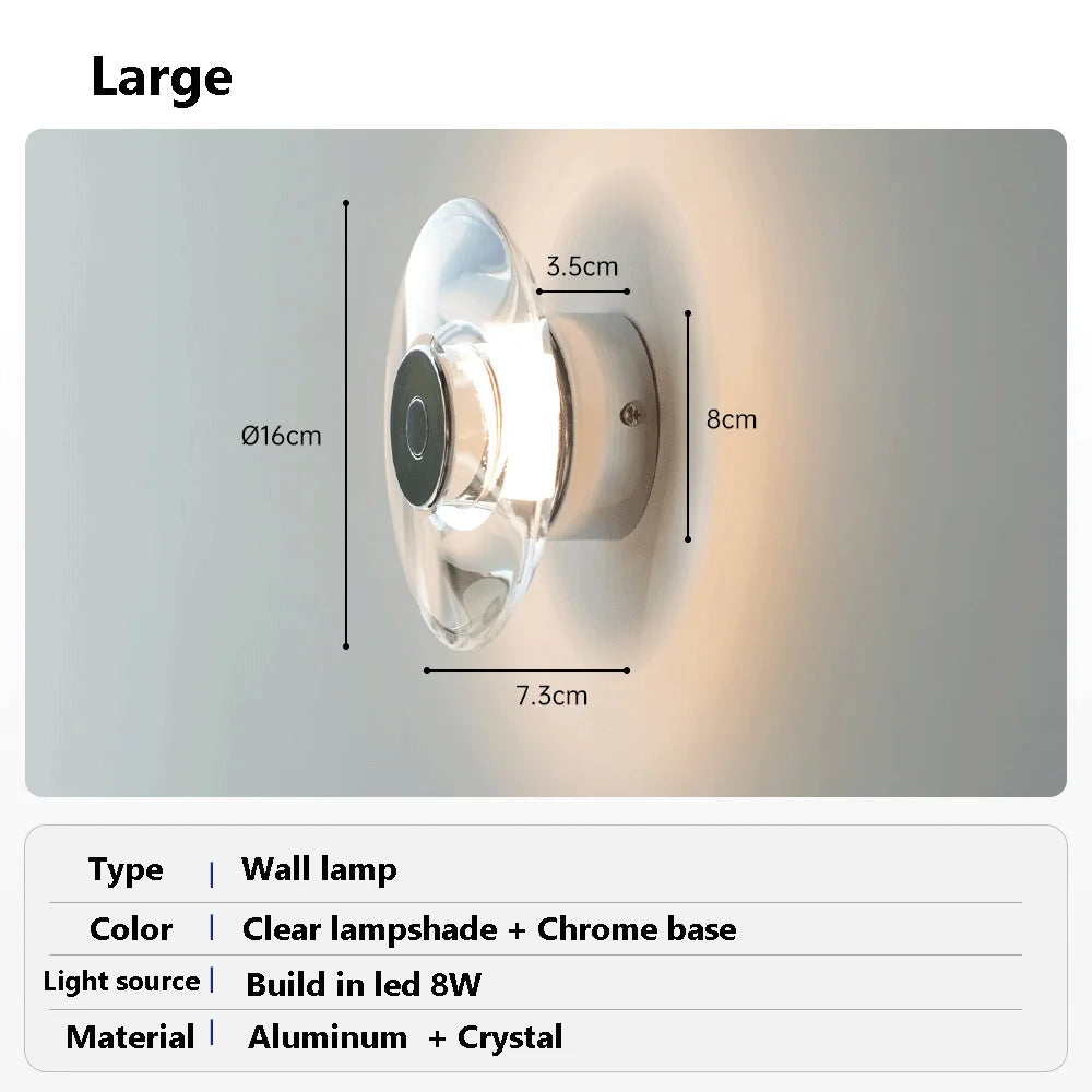 Modern Round Crystal LED Wall Lamp – Minimalist Italian Circular Sconce for Bedroom, Living Room, and Corridor Décor