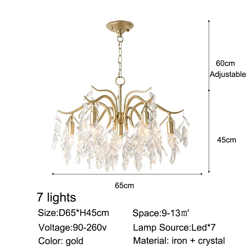 American Pastoral Luxury LED Crystal Chandelier – Elegant Ceiling Pendant Lamp for Bedroom & Living Room