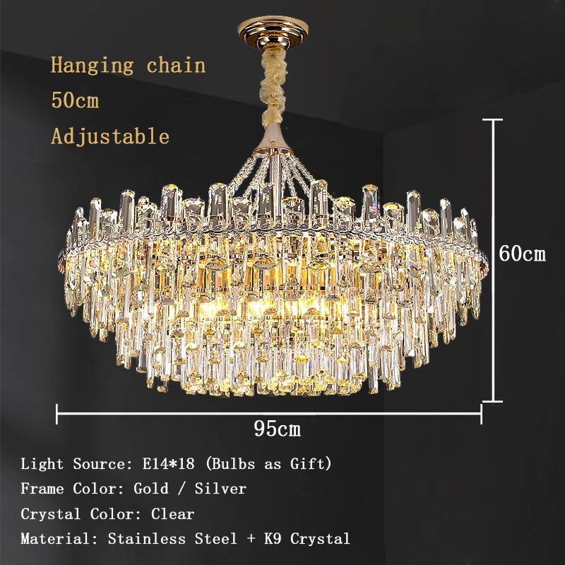 Clear Crystal Luxury LED Ceiling Chandelier – Modern Hanging Lamp for Living Room & Home Interior Lighting
