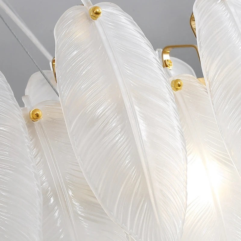 Modern Luxury Feather Glass Chandelier – Gold Round Decorative Lighting for Living Room, Bedroom & Dining Area