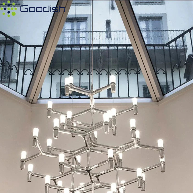 Modern Luxury Metal & Frosted Glass Geometric Ceiling Light – Adjustable Multi-Light Chandelier for Living Room, Dining Room & Hotels