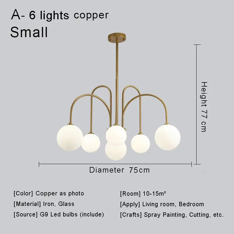 Modern Nordic LED Chandelier – Gold/Black Metal Suspension Light with Frosted Glass Shade (G9 Fixture)