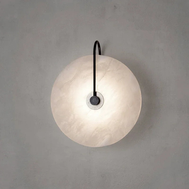 Nordic Marble Moon LED Wall Sconce – Modern Iron and Artificial Marble Bedside Lamp for Bedrooms, Living Rooms, and Hotel Interiors