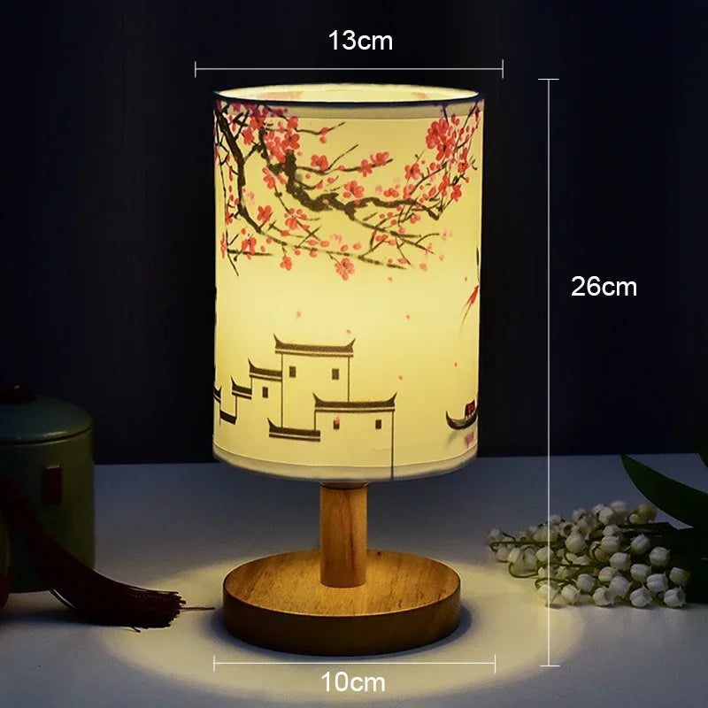 LED Square Decoration Table Lamp – Simple Chinese Style Dimmable Fabric Bedside Night Light with EU Plug