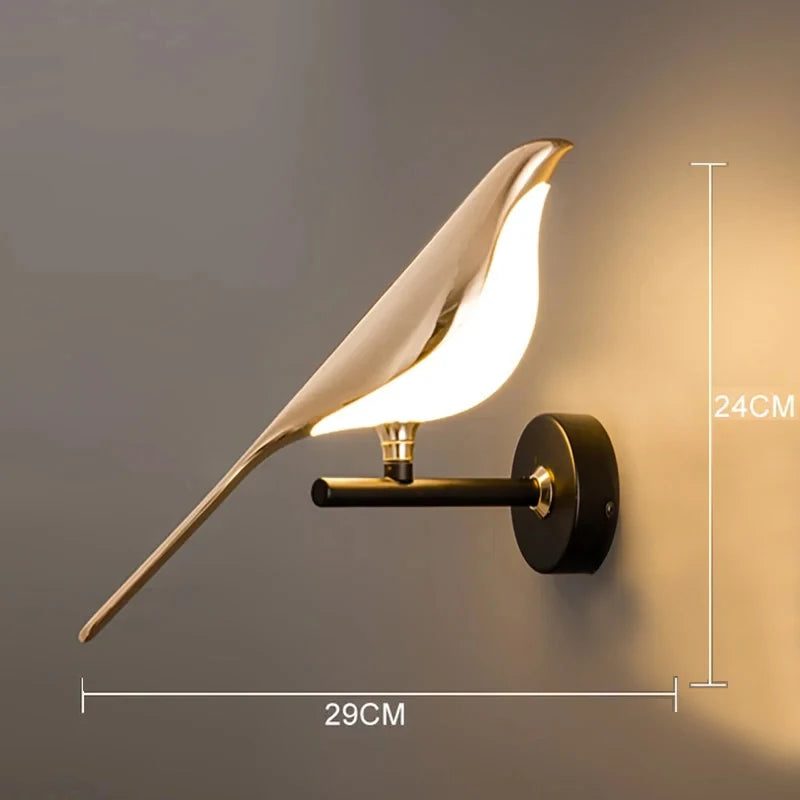 Nordic Golden Bird LED Wall Light – Creative Metal Art Sconce for Bedrooms, Living Rooms, Bars, and Modern Home Décor
