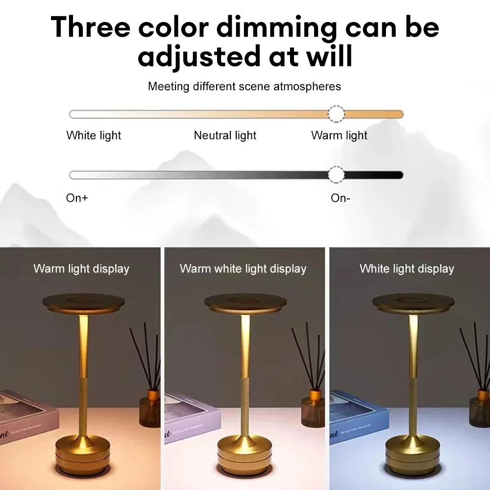 Wireless Simple Decorative Table Lamp – Infinitely Dimmable Retro Portable Rechargeable Touch Desk Light